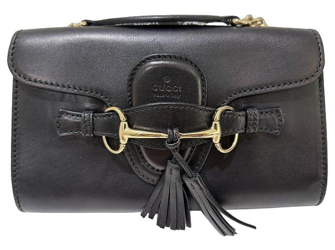Gucci Emily Borsa a tracolla pelle nera Horsebit Nero Gold hardware