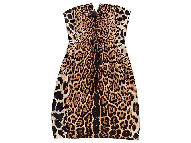 Yves Saint Laurent Vestido palabra de honor de seda con estampado de leopardo