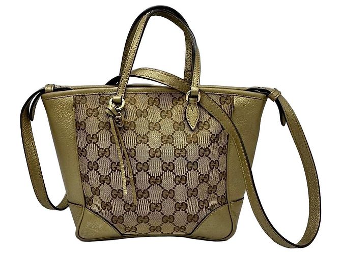 Saco Tote com fecho Gucci Bree GG Canvas Bege Dourado
