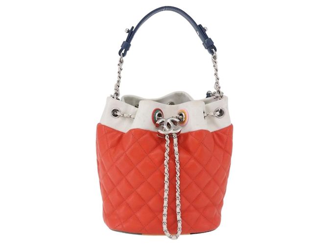 Chanel Cuba Drawstring Bucket Quilted Lambskin Small Rouge