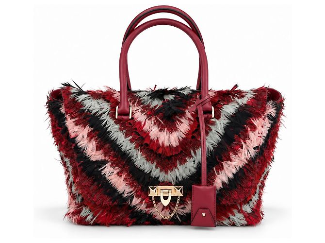 Valentino Demilune Medium Feather Double Handle Bag Black Pink Red Beige Grey