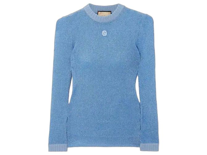 Gucci Pull en maille côtelée bleu métallisé