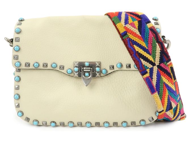 Valentino Garavani Rolling Rockstud Leather with Cabochons Small Multicor