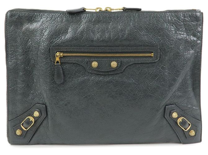 Balenciaga Clutch in Pelle Medium Zip Around Giant Studs Marrone