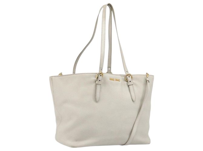 Saco Tote Miu Miu Couro 2way White Gold Auth 206037A Branco Dourado