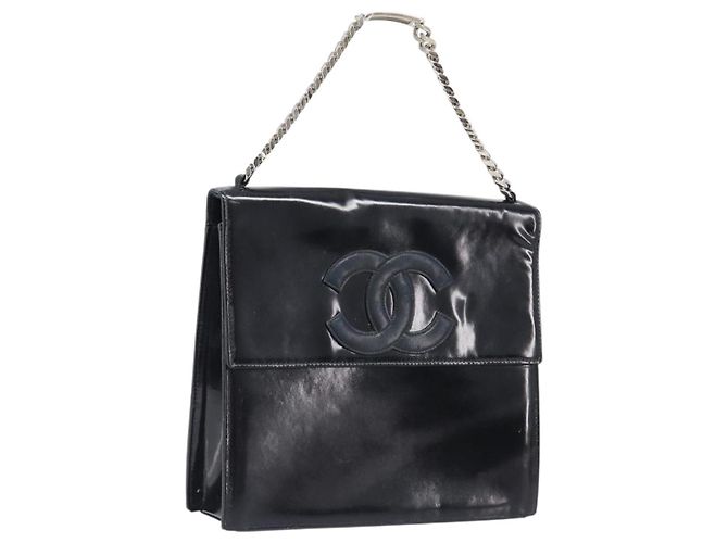 CHANEL COCO Mark Chain Handtasche aus Lackleder Schwarz Silber CC Auth bs37188