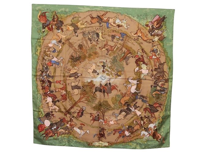 Hermès HERMES Carre 90 Scarf Silk Green Auth 199701M Verde