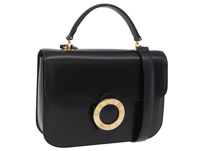 Céline CELINE Handtasche Leder 2way Schwarz Goldfarben Auth mr2993