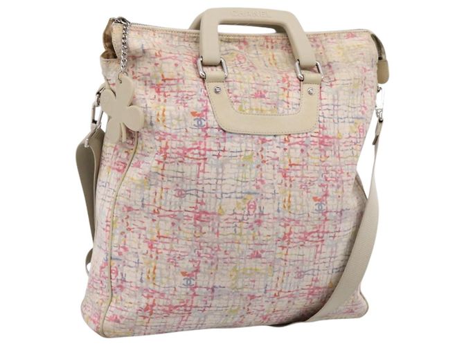 Bolsa de mão CHANEL Canvas 2way Rosa Prata CC Auth bs37241