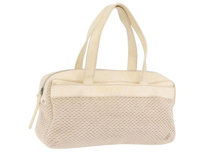 Borsa a mano CHANEL Canvas Beige Silver CC Auth mr3001A Argento