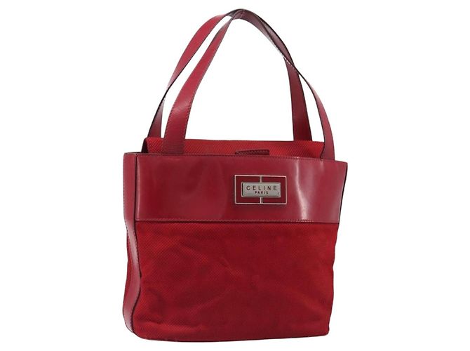 Céline Bolsa de mão CELINE Canvas Red Silver Auth bs37258 Prata Vermelho