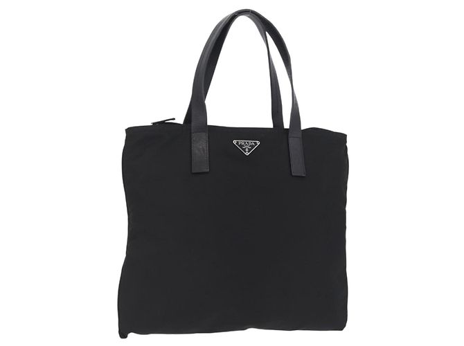 PRADA Tote Bag Nylon Black Silver Auth 201245A Silvery