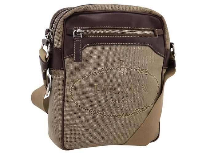 Sac à épaule PRADA Canvas Brown Silver Auth mr2938 Marron Argenté