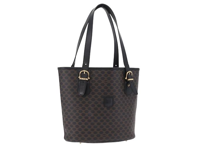 Céline Borsa Tote CELINE Macadam Canvas PVC Pelle Nero Oro Auth 206040V D'oro
