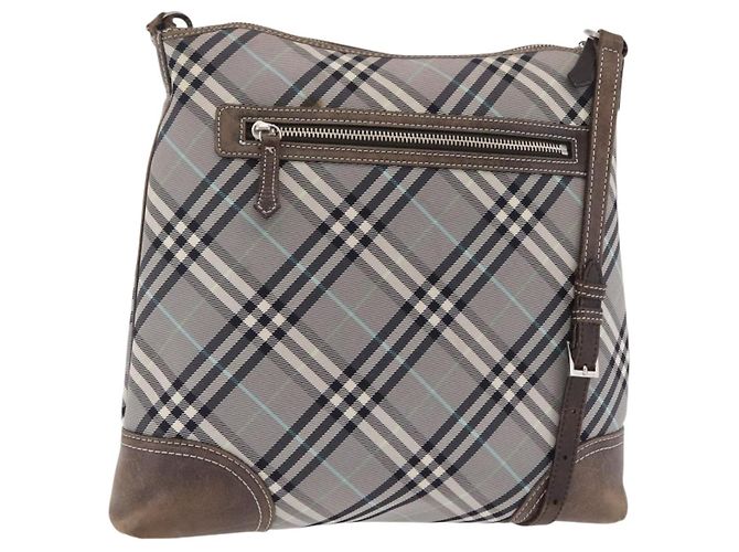 Bolsa de Ombro BURBERRY Nova Check Canvas Gray Silver Auth mr3014 Marrom Prata