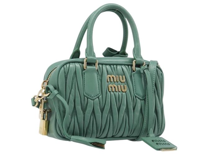 Sac à main Miu Miu Matelassé Arkady en cuir 2 voies Vert Or Auth 204302SAM Doré