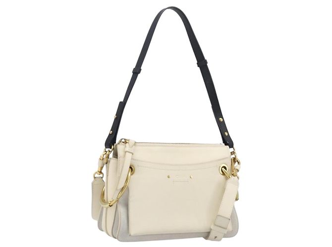 Chloé Bolsa de ombro Chloe Roy em couro Ivory Gold Tone Auth BA15577A Cru