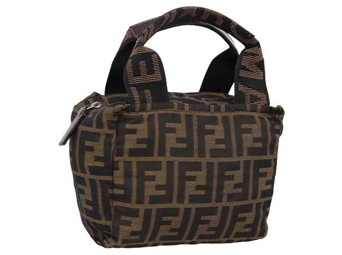 Borsa a mano FENDI Zucca Canvas Nero Marrone Auth ep16243