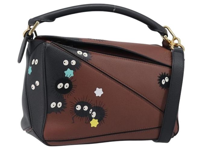 Bolsa LOEWE Mini Puzzle Ghibli Soot Sprites em couro 2way Marrom Auth ki6844SM Dourado