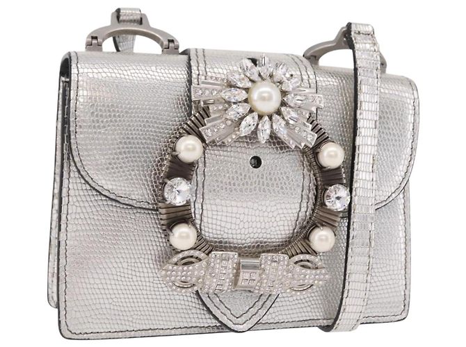 Miu Miu Schultertasche Leder Silber Authentisch 206274M