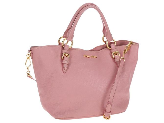 Bolsa de Mão Miu Miu em Couro 2way Rosa Tom Dourado Auth 205829A