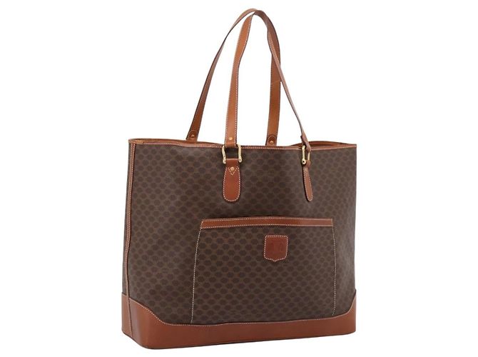 Céline Sac Cabas CELINE Macadam PVC Marron Doré Auth BA16170