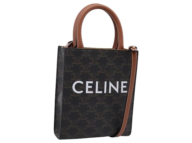 Céline Borsa a mano CELINE Macadam Mini Vertical Cabas PVC 2way Nero Oro Auth 205945M