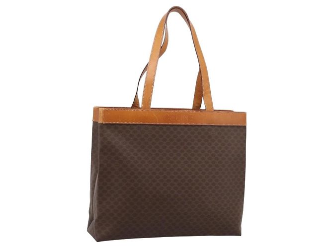 Céline Bolso Tote CELINE Macadam Canvas PVC Cuero Brown Gold Auth ep16157 Castaño Dorado
