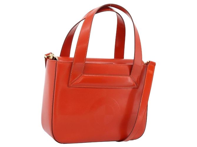 Céline Bolsa de mão CELINE em couro 2way Orange Gold Auth ka6317A Dourado Laranja