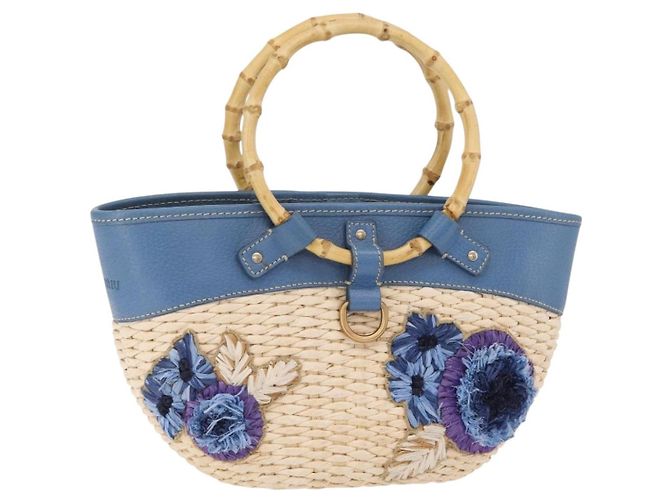Miu Miu Handtasche Raffia Beige Gold Auth 206081V Golden