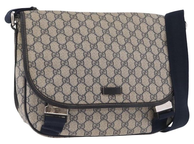 Borsa a tracolla GUCCI GG Supreme PVC Navy Silver 201732 Auth 204923A Argento Blu navy
