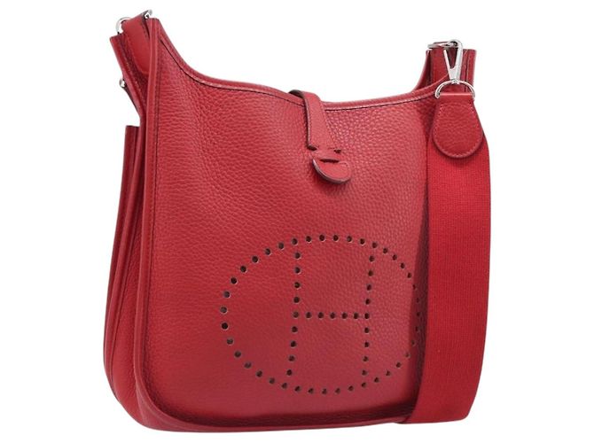 Hermès Borsa a tracolla HERMES Evelyn 2 PM Taurillon Clemence Red Silver Auth 203233V Argento Rosso