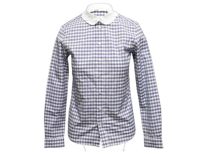 Céline Chemise à boutons Celine à carreaux vichy bleu et blanc avec col Claudine, taille US S