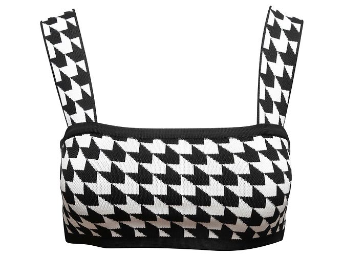 Balmain Houndstooth Strick Crop Top Schwarz & Weiß Größe FR 36