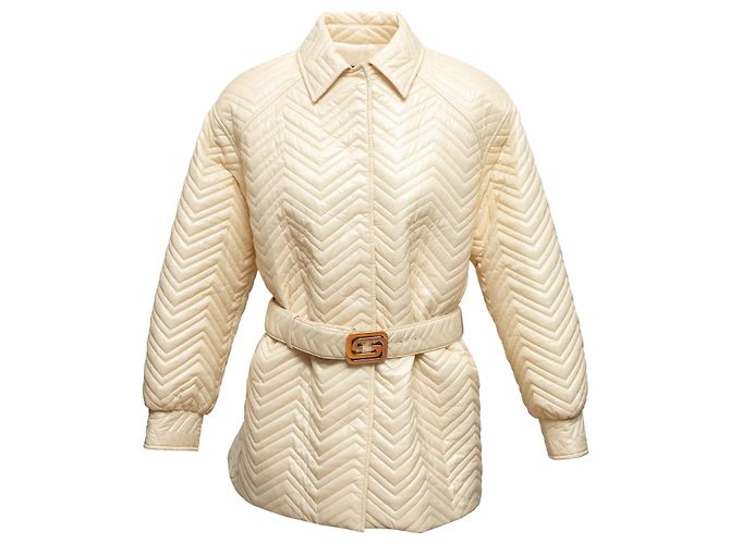 Gucci Steppjacke mit Gürtel, Creme, Größe IT 42 Beige