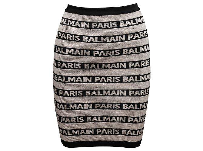 Balmain Spellout Strick-Bodycon-Rock Black & Tan Größe FR 34 Schwarz