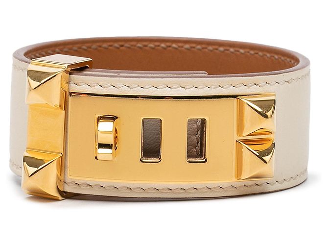 Bracciale Collier de Chien Hermès in pelle Swift marrone e placcato oro