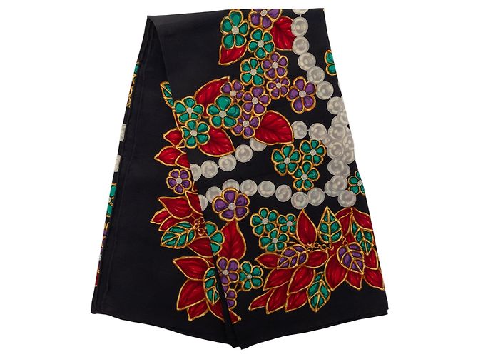 Pañuelo de seda estampado de perlas Chanel negro