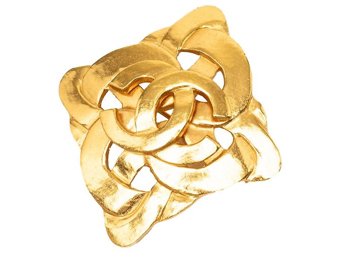 Gold Chanel CC vergoldete Twisted-Brosche Golden