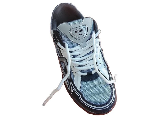 Autre Marque Dior B30 Sneaker aus Leder und technischem Canvas Schwarz Weiß Blau Grau