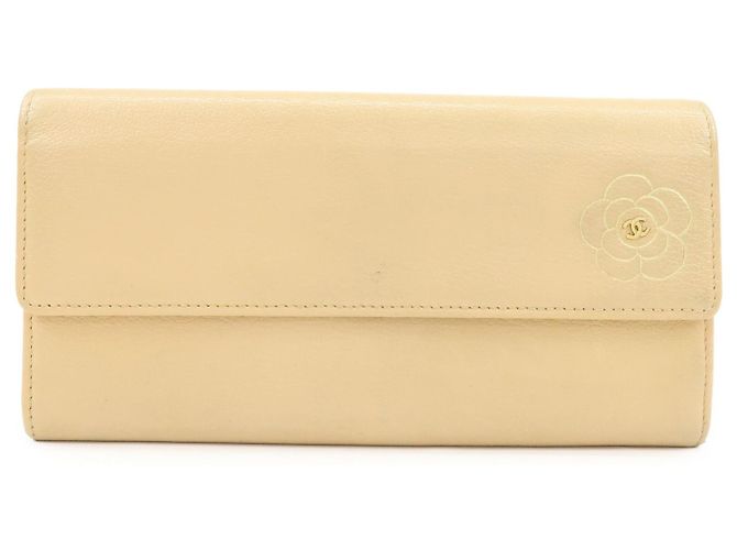 Chanel Camellia Flap Leather Long Bege