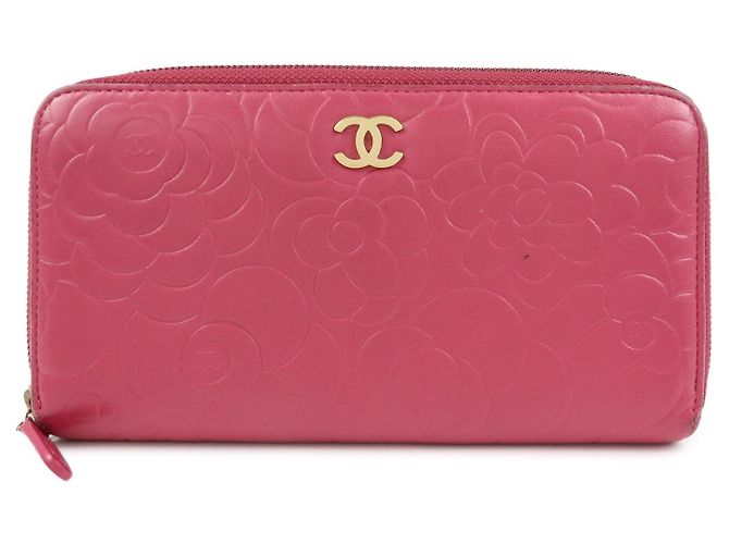 Chanel Zip Around Camellia Patent Pink
