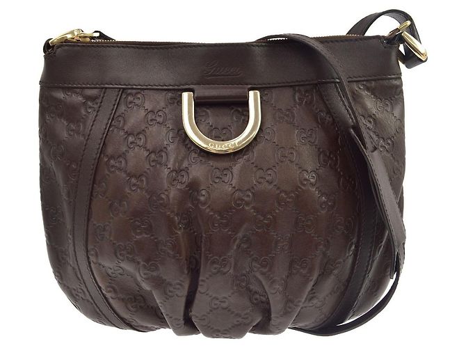 Bolsa Messenger Gucci D Ring Guccissima Leather Small Marrom