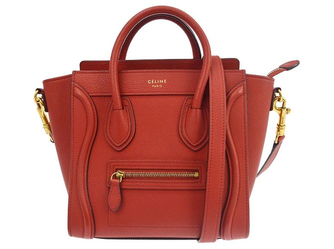 Céline Celine Luggage Grainy Leather Nano Rouge