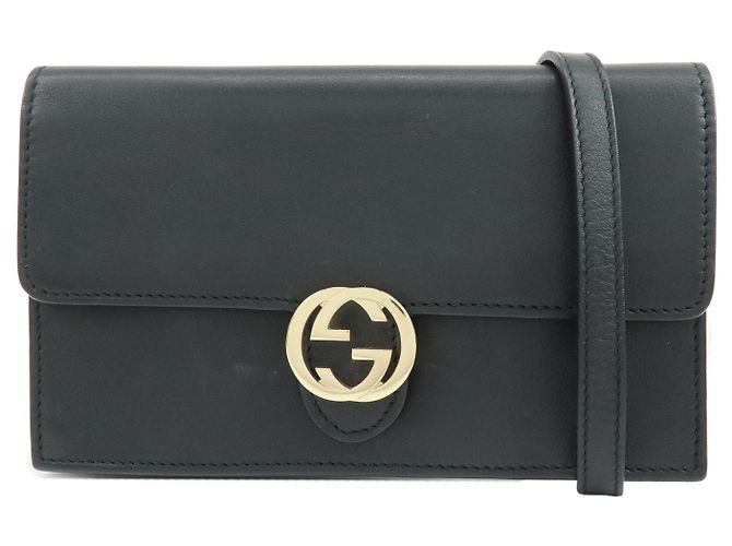 Portefeuille Gucci Interlocking Wallet on Chain en cuir Noir