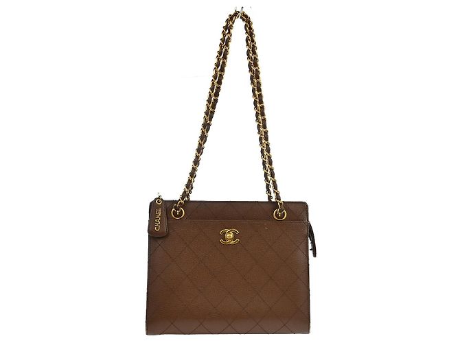 Chanel Vintage Front Pocket Quilted Lambskin Medium Marrone