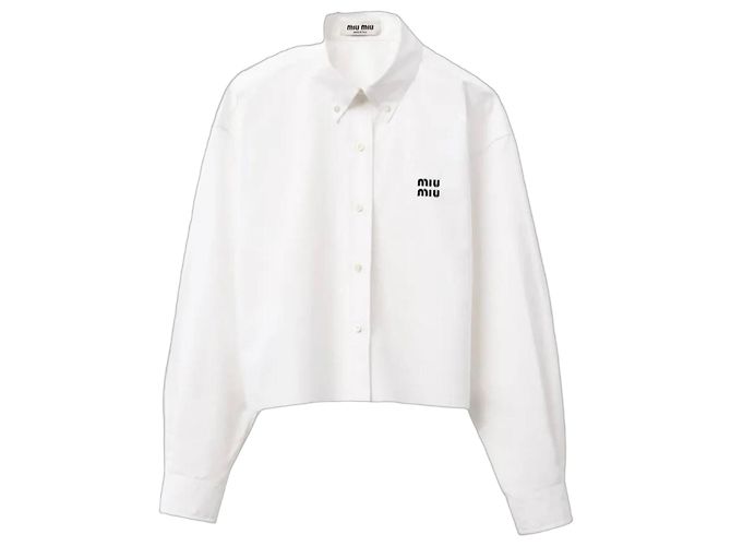 Miu Miu Camisa Cropped em Algodão Branco