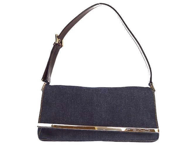 Borsa Baguette Convertible Fendi Denim Medium Blu