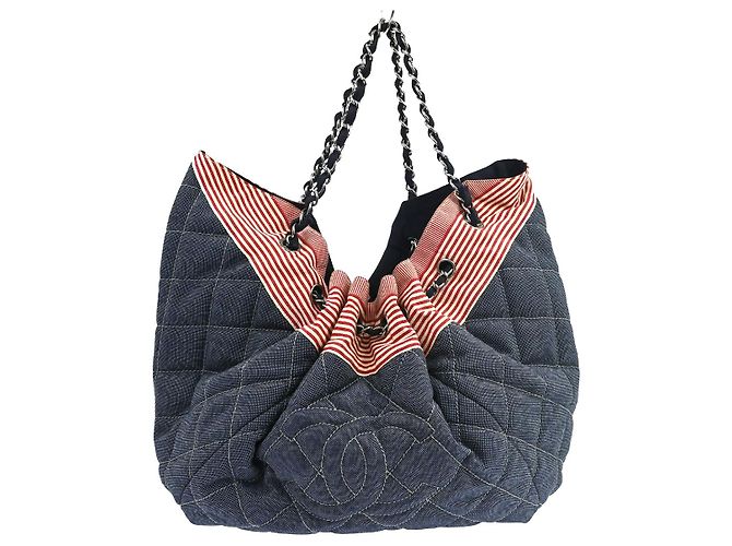Chanel Stretch Spirit Cabas Quilted Denim Large Bleu