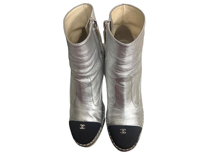 Silver and black Chanel boots Silver hardware